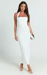Salome Midi Dress - Halter Neck Column Dress in White