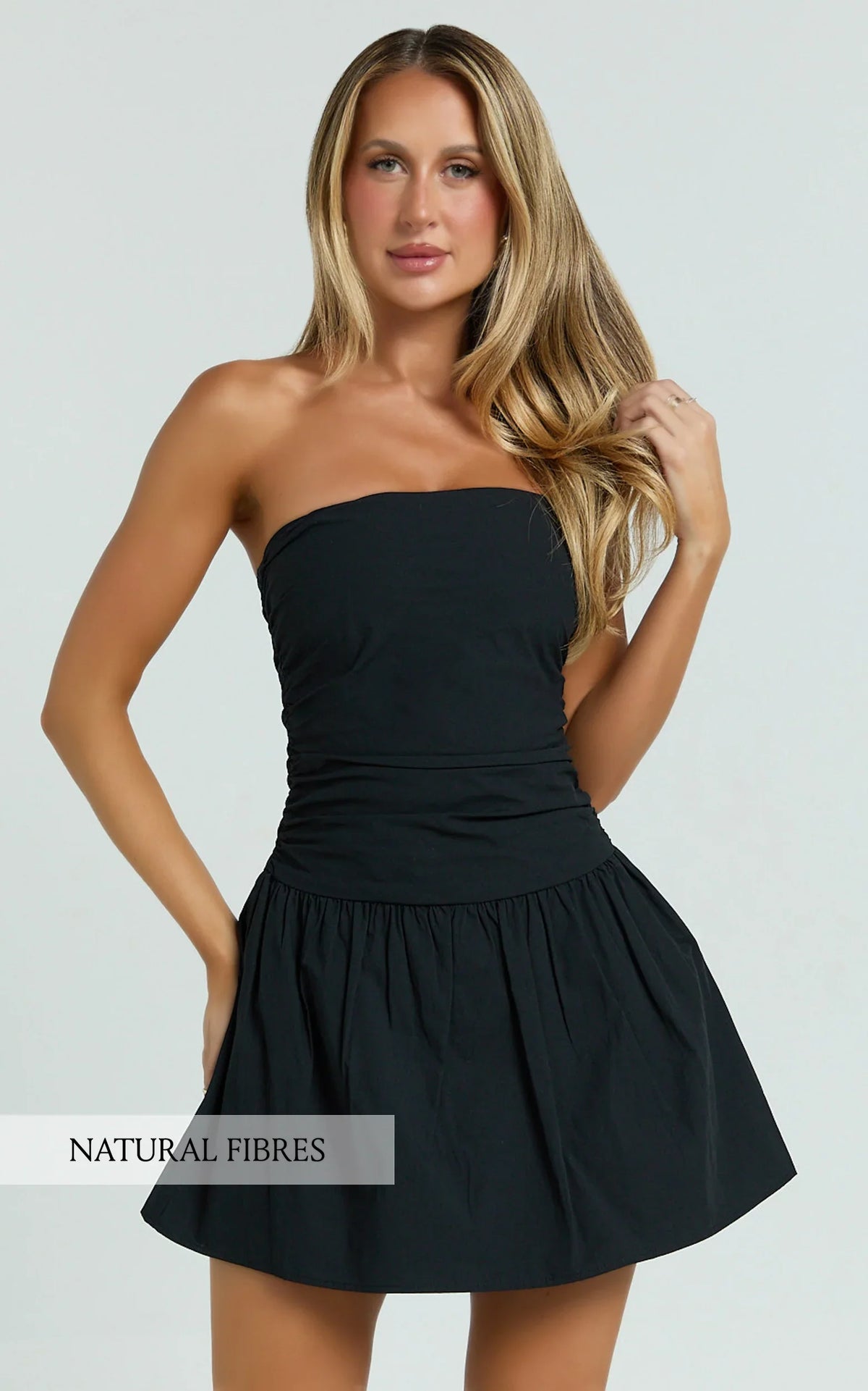 Donatella Mini Dress - Strapless Drop Waist Dress in Black