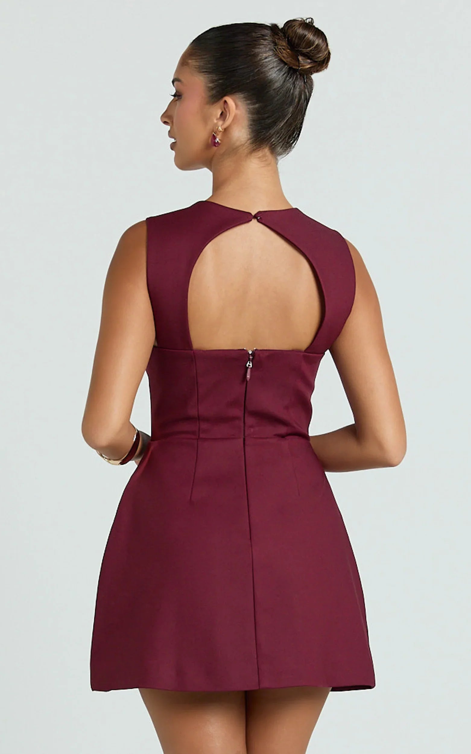 Garrett Mini Dress - Square Neck Fit And Flare Dress in Wine