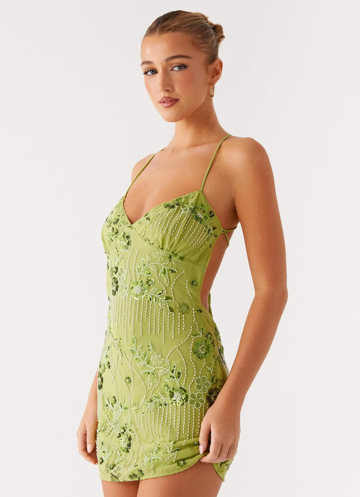 Vietta Sequin Cami Mini Dress - Lime