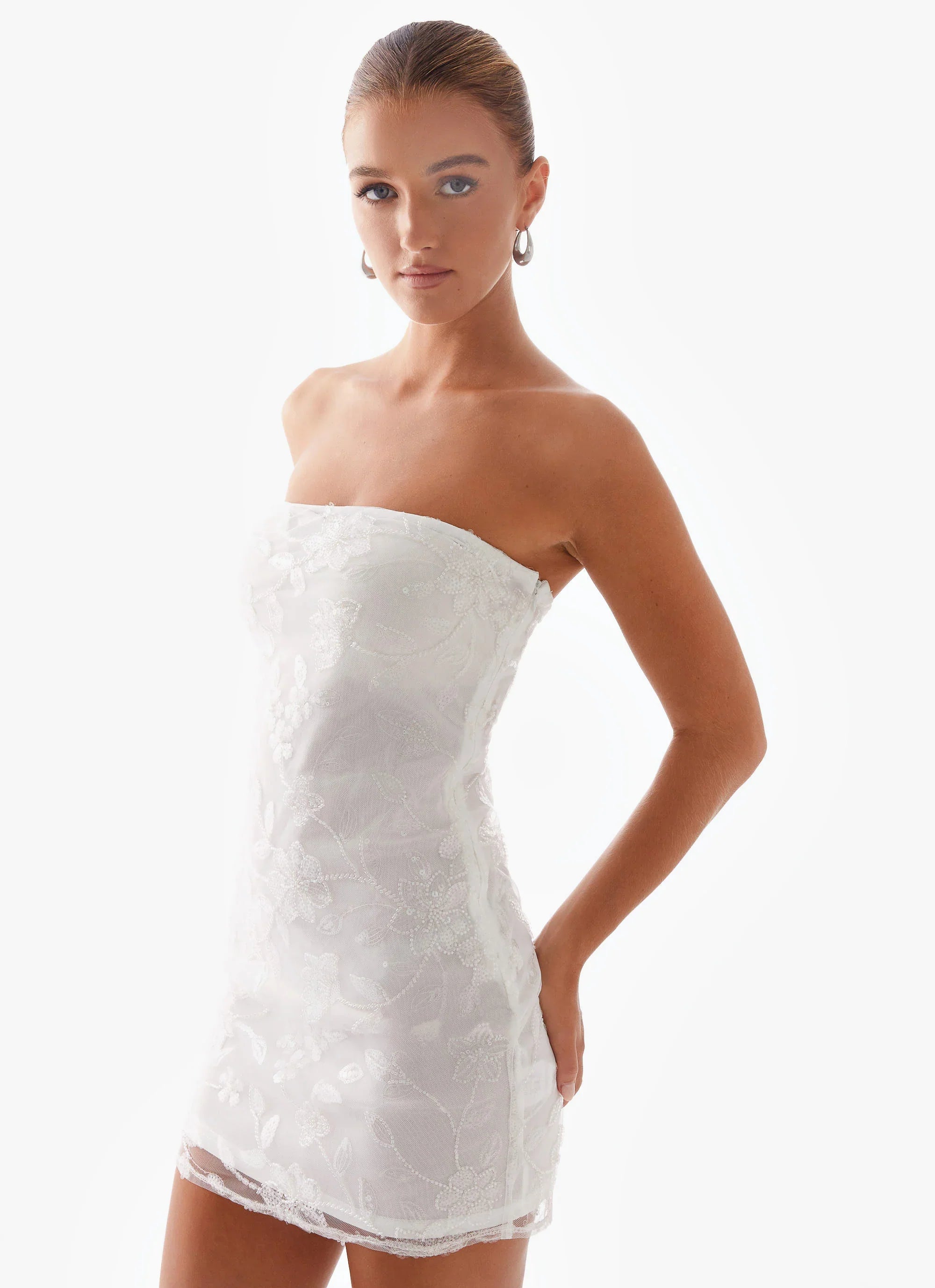 Moorey Beaded Mini Dress - White Silver