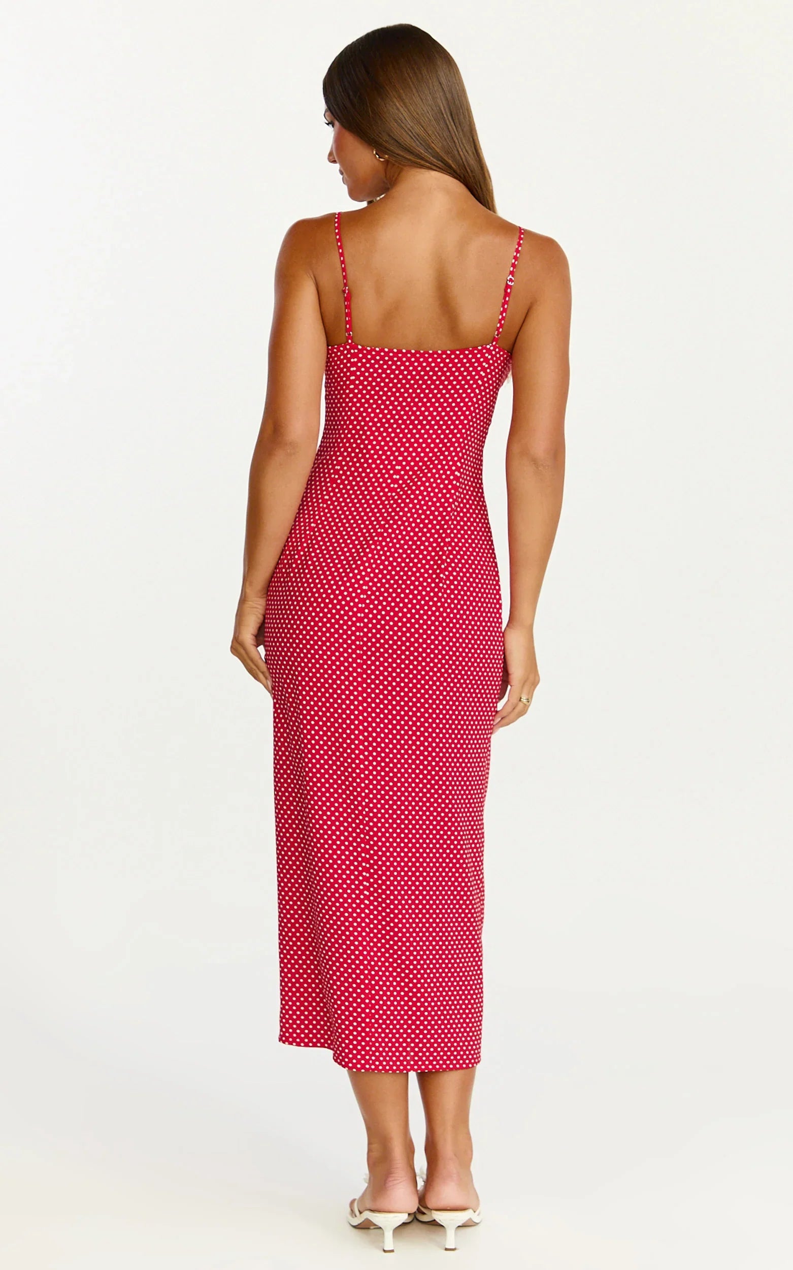 Camille Midi Dress - Button Front Bustier Lace Trim Fitted Dress in Red